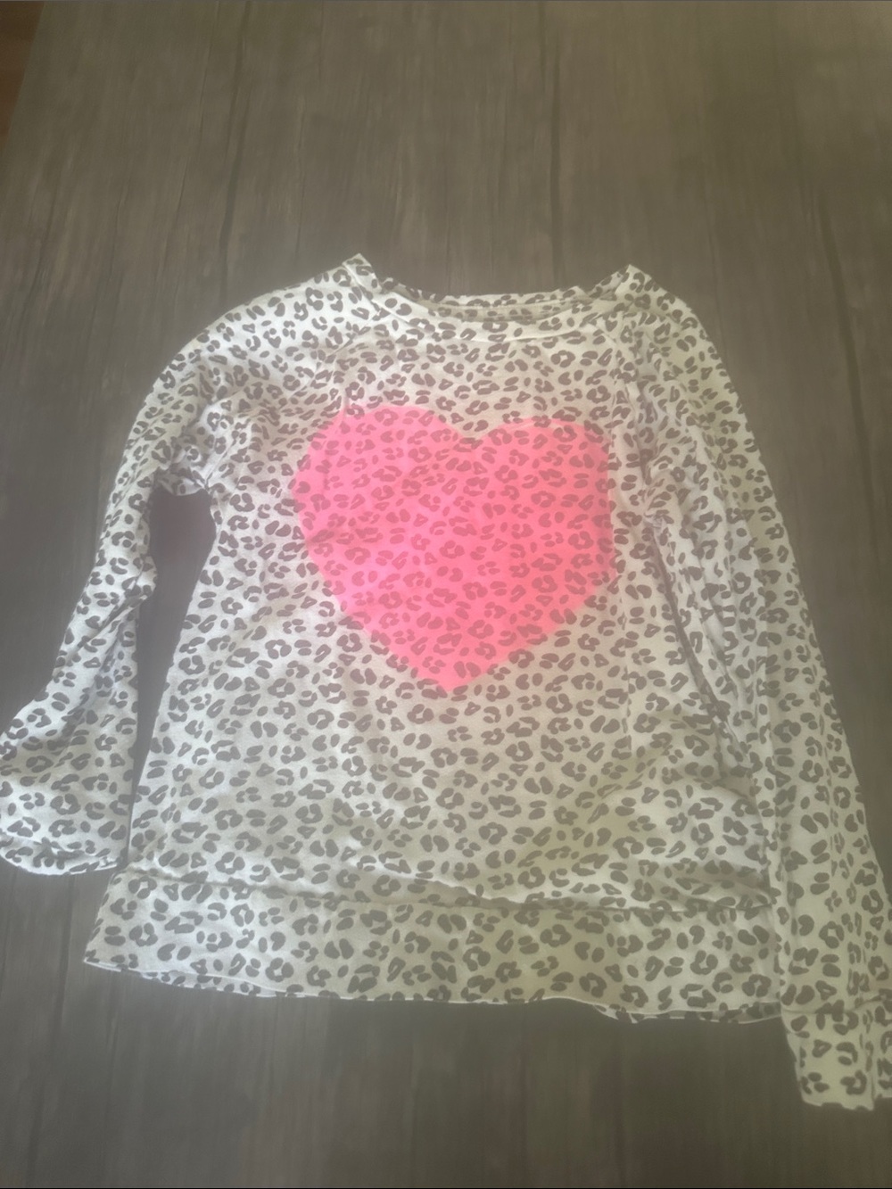 Lands' End Girls' Long-Sleeve Leopard Print Top with Hot Pink Heart